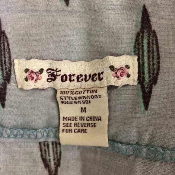 Forever Skirt 100% Cotton Knee Length Bright Floral Print Side Zip Size Medium - Picture 3 of 5